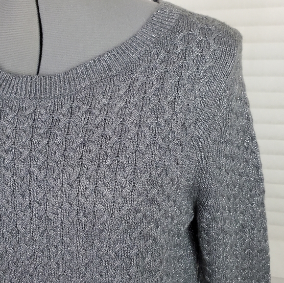 Loft gray knit metallic cross stitch sweater Med - Picture 6 of 9